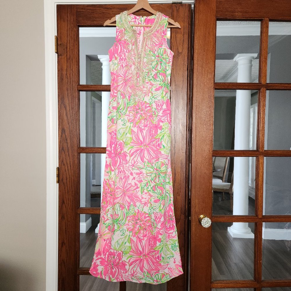 Lilly Pulitzer Pink Green Floral Maxi Dress